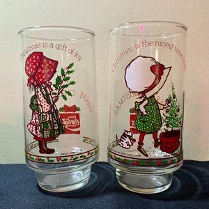 Holly Hobbie American Greetings Coca Cola Vintage 1970s Christmas Glasses Limite
